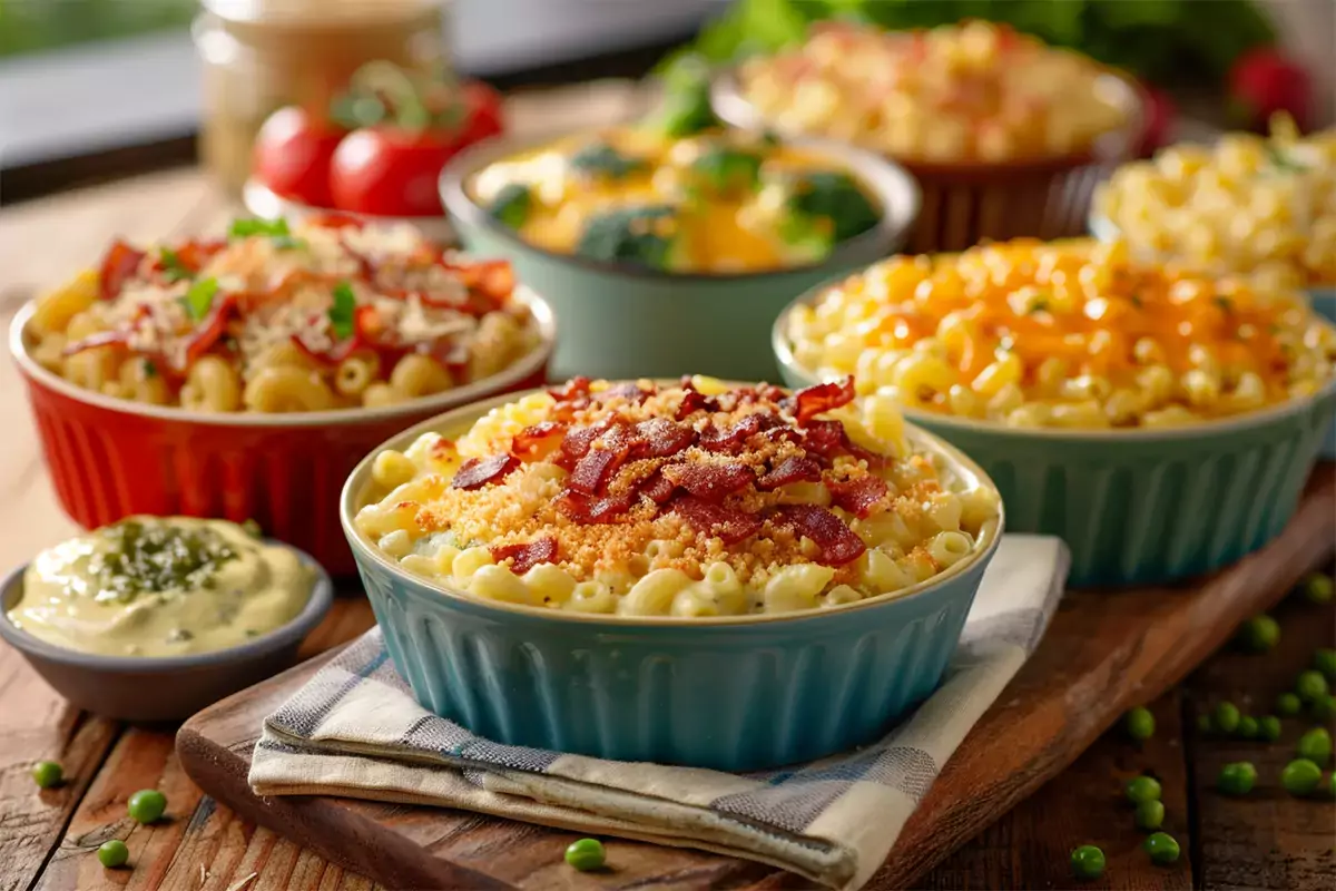 A close-up of a serving of classic Velveeta Mac and Cheese in a white bowl.