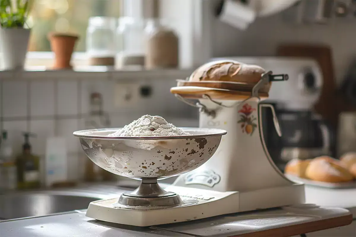 Weighing sourdough discard on a kitchen scale to add to a recipe