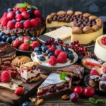 Assortment of keto desserts including cheesecake, cookies, and fat bombs.