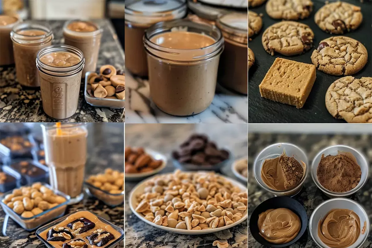 A variety of keto-friendly peanut butter recipes, including fat bombs, smoothies, and cookies